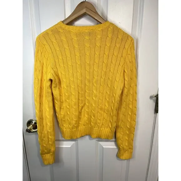 Ralph Lauren Yellow Cable Knit Cotton Crewneck Sweater Size Small - Picture 2 of 6